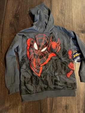 Spiderman Kids' Hooded Sweatshirt - Gray with Red Graphic NWT 14/16